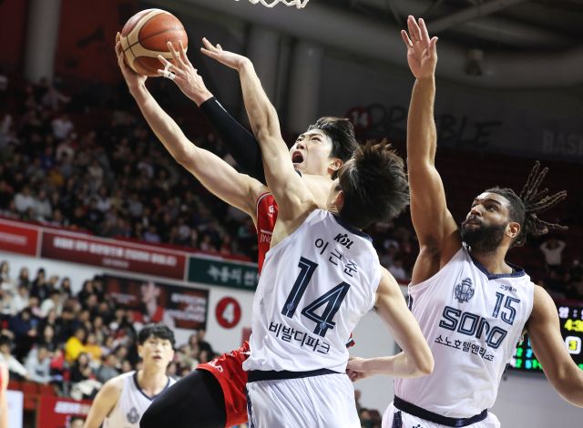 15일 안양 정관장아레나에서 열린 ‘2024-2025 KCC 프로농구’ 2라운드 고양 소노와의 홈 경기에서 정관장 정효근이 슛을 하고 있다.연합뉴스