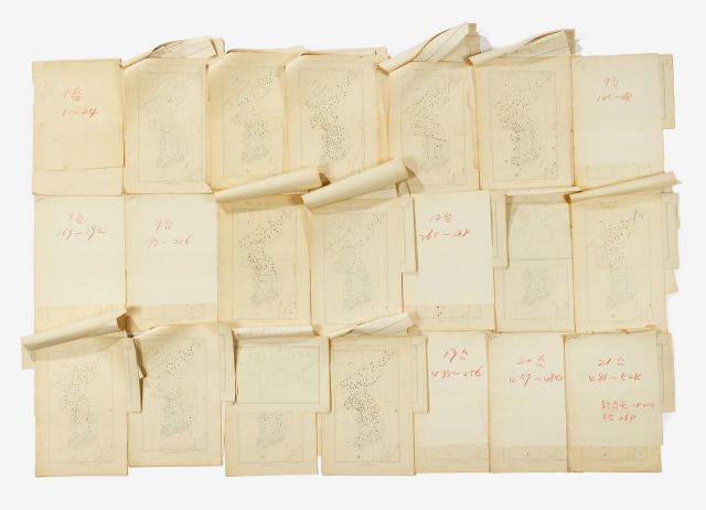 석주선기념박물관에 소장된 석주명 선생의 ‘한국산접류분포도’ 친필 원본. 단국대 제공