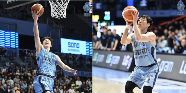 프로농구 고양 소노의 연패 탈출과 2연승을 이끌고 있는 ‘토종 듀오’ 이정현(왼쪽)과 이재도.소노 제공
