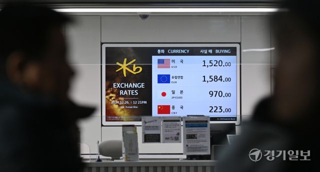 원/달러 환율 강세가 이어지고 있는 26일 인천 중구 인천국제공항 1터미널 내 환전소에 원·달러당 환율이 1,520원에 거래되고 있다. 조병석기자