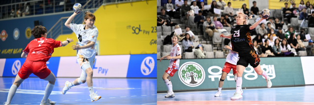 ‘신한 SOL페이 2024-2025 핸드볼 H리그’ 여자부 인천시청의 핵심 선수인 베테랑 듀오 이효진(왼쪽)과 신다래.한국핸드볼연맹 제공