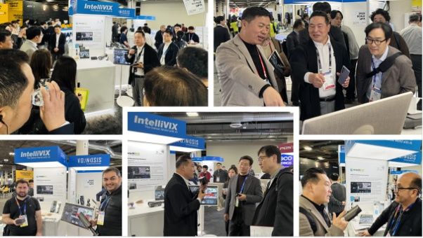 류재철 LG전자 사장(HS본부), 이상일 용인특례시장 등이 CES 2025 인텔리빅스 부스를 방문해 Gen AMS에 대해 설명을 듣고 있다. 인텔리빅스 제공