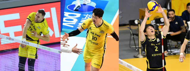 프로배구 V리그 의정부 KB손해보험의 핵심 전력인 (왼쪽부터)비예나, 나경복, 황택의. 한국배구연맹 제공