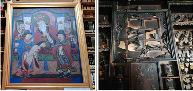 화재 이전의 인천시 문화유산자료 ‘능인사 현왕도’(왼쪽)와 지난해 화재로 전소된 모습(오른쪽). 인천시 제공