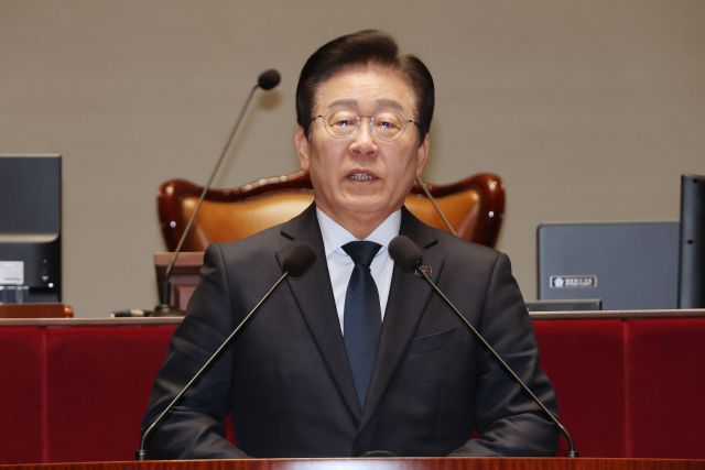 더불어민주당 이재명 대표가 6일 오전 서울 여의도 국회에서 열린 의원총회에서 발언하고 있다. 연합뉴스