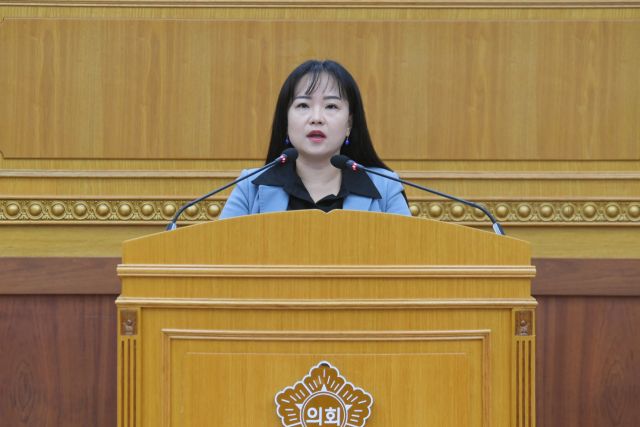 이지연 의원이 대표발의한 건의안에 대해 제안설명을 하고 있다. 양주시의회 제공