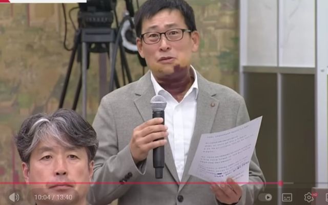 지난 27일 문체위 국정감사에서 대한근대5종연맹 일부 관계자들의 비리를 고발한 최은종 전 국가대표팀 감독. 엠키타카 유튜브 갈무리