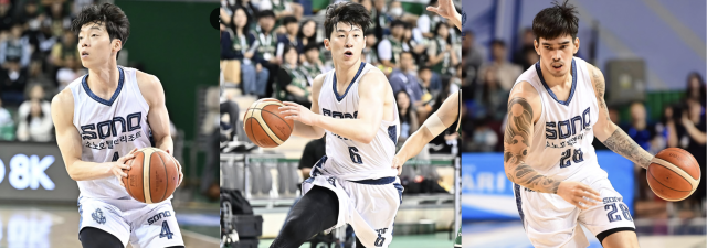 4연패 수렁에 빠진 고양 소노가 (왼쪽부터) 이재도, 이정현, 켐바오 ‘삼각 편대’를 앞세워 위기 탈출에 나선다. 소노 제공