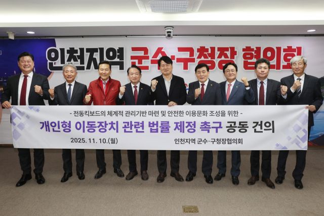 지난 10일 인천 옹진군청에서 열린 11월 인천지역 군수·구청장협의회에 참석한 단체장들이 기념사진을 촬영하고 있다. 옹진군 제공