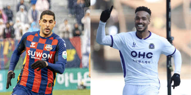 프로축구 K리그1 수원FC의 외국인 공격수 싸박(왼쪽)과 FC안양의 모따가 22일 치러질 경기에서 팀 승리를 이끌 핵심 키플레이어로 주목받고 있다. 수원FC·FC안양 제공
