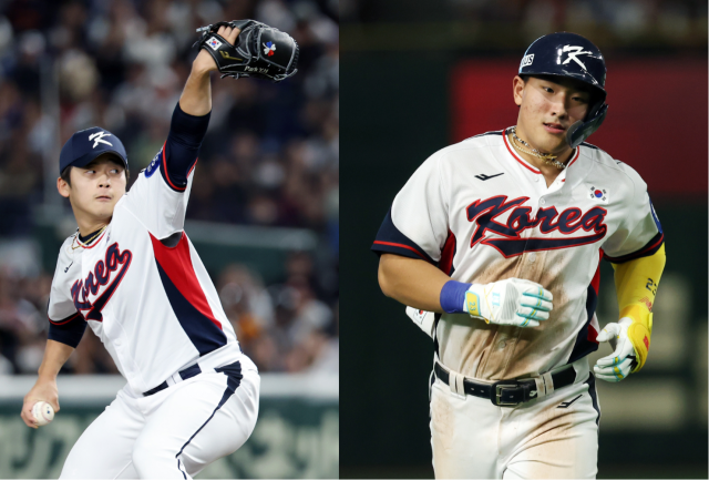 KT 위즈의 ‘영건 듀오’인 투수 박영현(왼쪽)과 외야수 안현민이 국가대표팀 투·타 핵심으로 도약했다. 연합뉴스