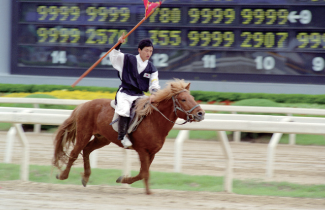 제1회 경마 문화재 마상무예 모습. 한국마사회 제공