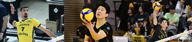 의정부 KB손해보험은 레프트 공격수 3인 로테이션 체제를 앞세워 시즌 초반 선두 질주 돌풍을 일으키고 있다. KOVO 제공