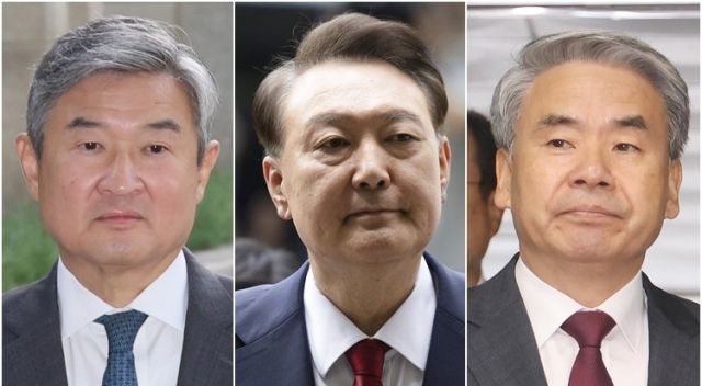 조태용 전 국가안보실장(왼쪽부터)·윤석열 전 대통령·이종섭 전 국방부 장관. 연합뉴스