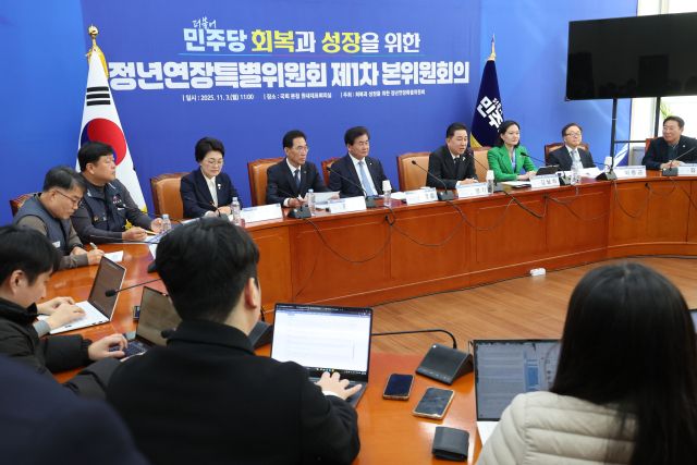 더불어민주당 김병기 원내대표가 3일 서울 여의도 국회에서 열린 정년연장특별위원회 제1차 본위원회의에서 발언하고 있다. 연합뉴스