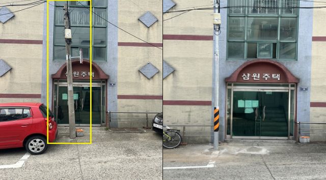 인천 미추홀구 용현동 삼원주택 앞 전신주가 정비된 모습(오른쪽). 미추홀구 제공.