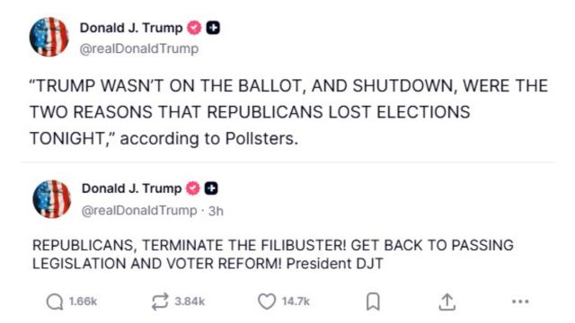 도널드 트럼프 대통령의 트루스 소셜 글. 트루스소셜 갈무리