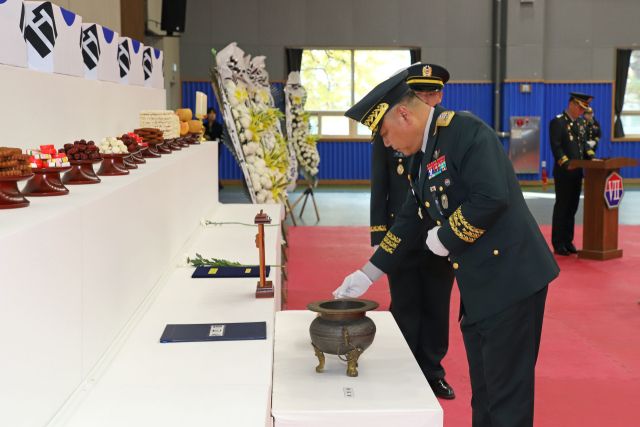 육군 제7기동군단이 6일 6·25전쟁 전사자 발굴유해 합동 영결식을 진행했다. 제7기동군단 제공