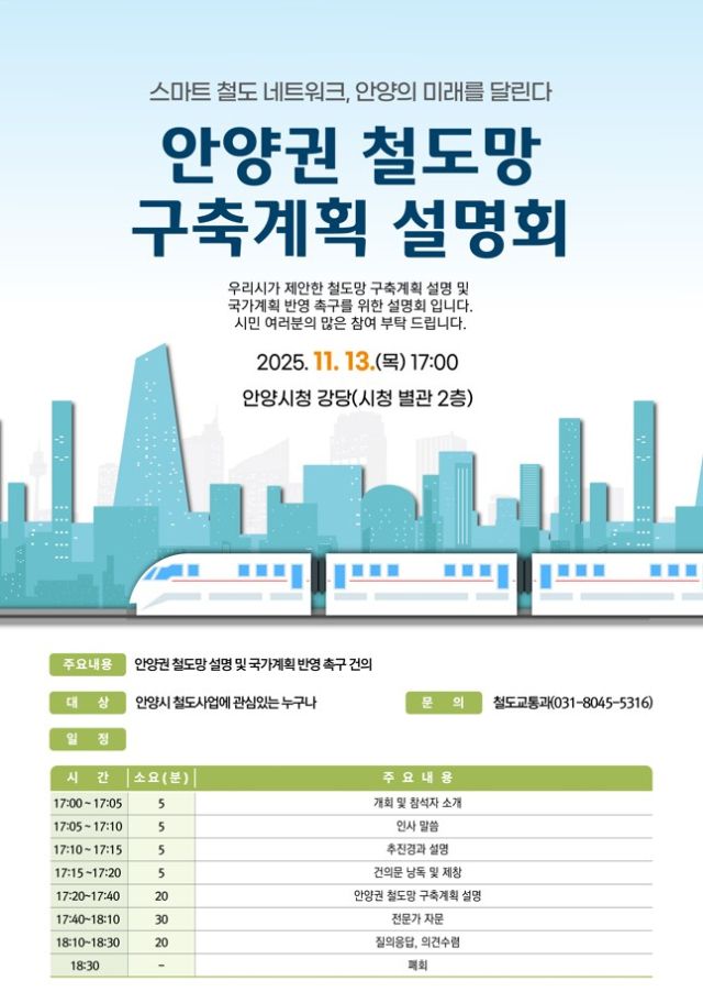 안양권 철도망 구축계획 설명회 안내 포스터. 안양시 제공