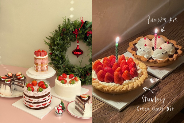 (왼쪽) 제인메이드 카페 크리스마스 케이크. 이서현 기자, (오른쪽) 우디드 커피 제공