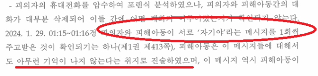 여고사에 대한 불기소 이유서 내용 일부. 보배드림 캡처