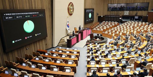 24일 국회에서 열린 12월 임시국회 본회의에서 허위조작근절법이 민주당 주도로 처리되고 있다. 연합뉴스