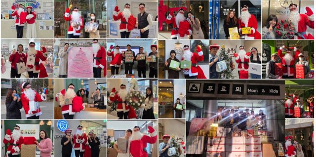 이강구 인천시의원(국민의힘·연수5)이 성탄절을 맞아 산타 분장을 하고 인천 연수구 송도 일대 사업장을 찾아다니며 소외계층을 위한 기부 물품을 전달 받고 있다. 인천시의회 제공