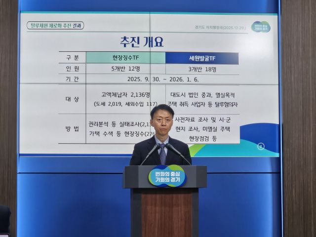 조병래 경기도 자치행정국장이 29일 경기도청 브리핑룸에서 열린 ‘탈루세원 제로화 추진 결과’ 기자간담회에서 발언하고 있다. 오민주 기자