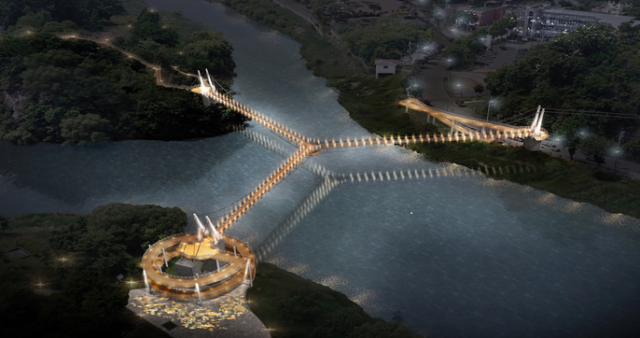 양평 물안개공원과 떠드렁섬, 양강섬 등을 잇는 출렁다리 조감도. 양평군 제공