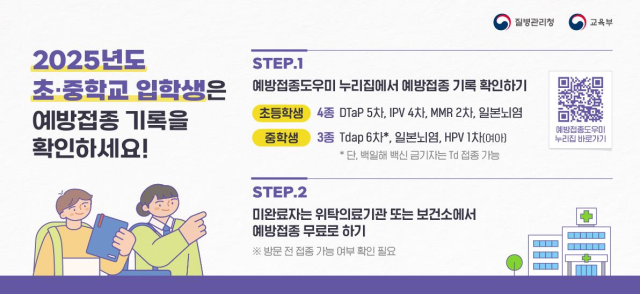 2025년 초·중학교 입학생 대상 필수예방접종 확인사업 포스터. 인천시 제공