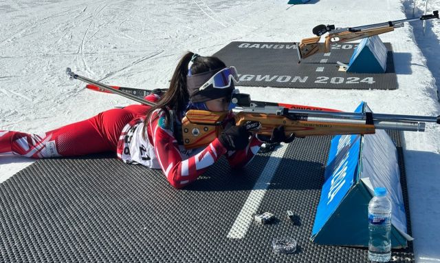 제36회 문화체육관광부장관컵 전국바이애슬론 여초부 개인경기서 박서윤이 사격을 하고 있다.일동초 제공