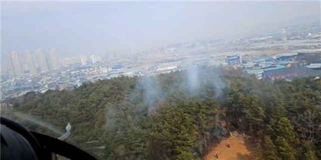1일 오전 발생한 고양특례시 일산동구 황룡산 인근 산불 화재 모습. 산림청 제공