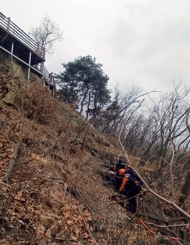 부천 원미구 역곡동 원미산 30대 여성 추락현장. 부천소방서 제공