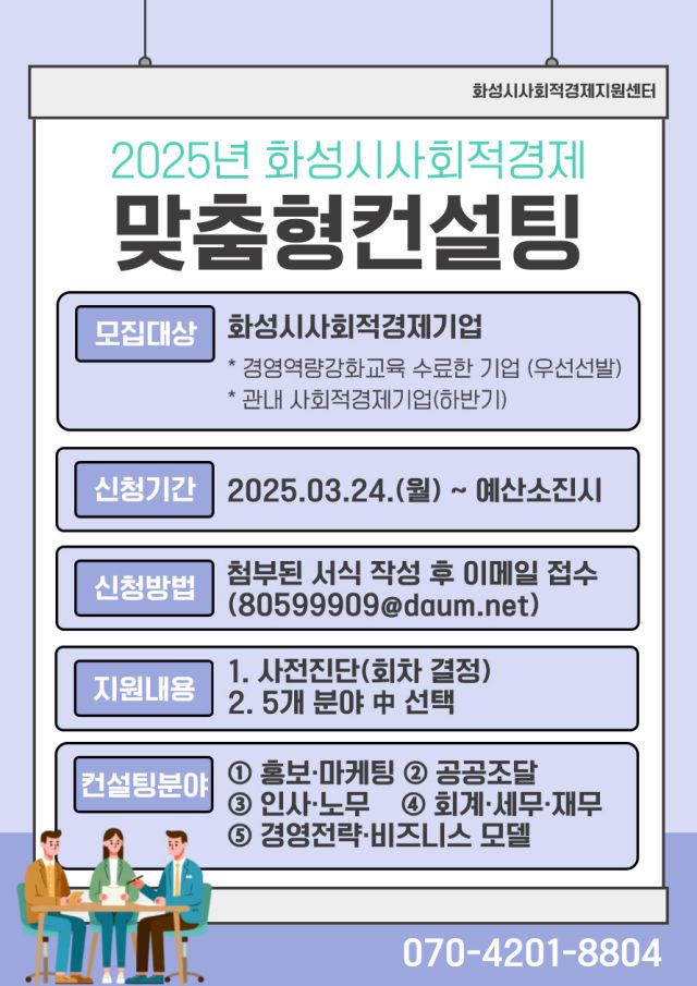 화성특례시 사회적경제기업 맞춤형 지원 안내 포스터. 화성특례시 제공