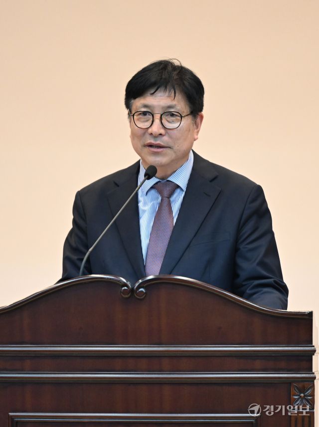 도성훈 인천시교육감이 24일 오후 인천 서구 인천국제성모병원에서 열린 '인천 청소년 수면 건강 증진 선포식'에서 인사말을 하고 있다.