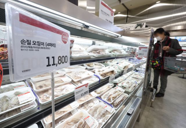 고수온 등의 기후변화 영향으로 어획량이 줄어들며 오징어와 고등어 등 밥상에 오르는 수산물 가격이 상승했다. 연합뉴스