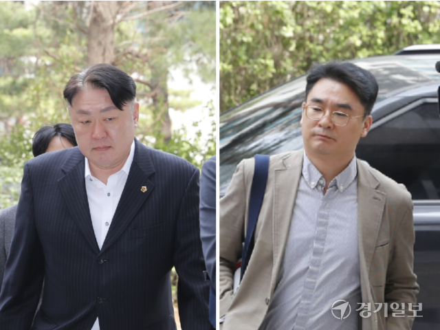 ‘전자칠판 납품비리 의혹’ 관련 뇌물수수 혐의를 받는 현직 인천시의원들이 지난 27일 오후 구속 전 피의자 심문(영장실질심사)이 열린 인천지법에 출석하고 있다. 경기일보DB