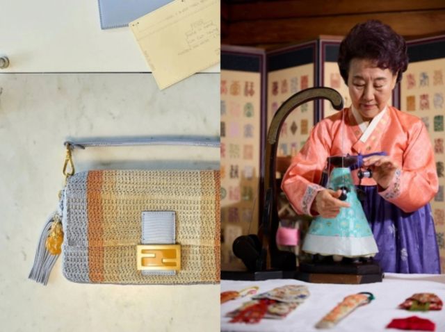 김은영 매듭장인(오른쪽)과 펜디 협업 가방. 서경덕 교수 페이스북 갈무리