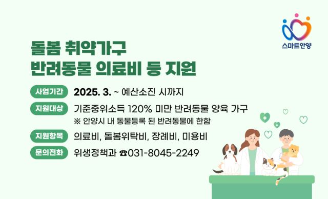 안양시 돌봄취약가구 반려동물 의료비 지원 안내 포스터. 안양시 제공