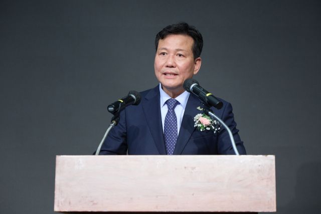 대한장애인양궁협회 제8대 고광만 회장 취임식에서 고광만 회장이 연설을 하고 있다. 유진동기자