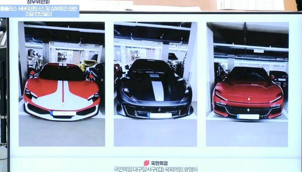 지난달 18일 국회 정무위원회 긴급 현안 질의에서 국민의힘 유영하 의원이 공개한 김광일 MBK 부회장 슈퍼카