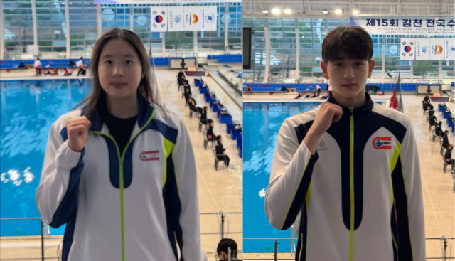 경기체중 수영 경영의 간판인 이원(왼쪽)과 이지후.경기체중 제공