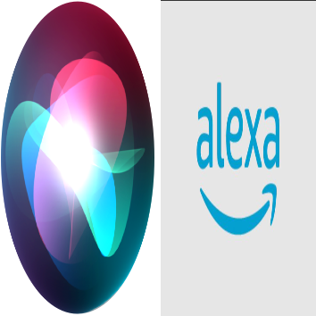 왼쪽부터 시리 이미지, 아마존 알렉사 로고. 애플·아마존