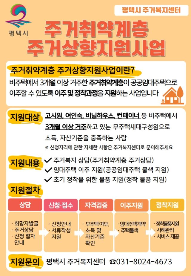 평택시 주거복지센터 주거상향지원사업 안내 포스터. 평택시 주거복지센터 제공