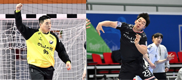 하남시청의 ‘수문장’ 박재용(왼쪽)과 ‘주포’ 박광순(레프트백).한국핸드볼연맹 제공