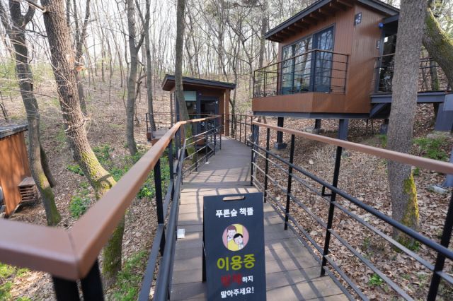 힐링을 특화 주제로 운영 중인 푸른숲 책뜰. 수원시 제공