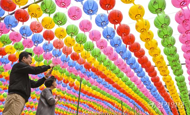 8일 앞둔 석가탄신일, 형형색색 밝히는 오색연등 설치한 용주사 [포토뉴스]