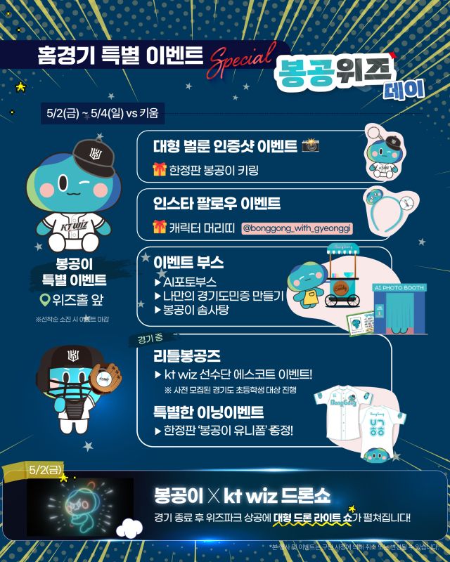 KT 위즈가 다음달 2일부터 열리는 키움 히어로즈와 홈 3연전서 ‘봉공위즈데이’를 개최한다. KT 위즈 제공