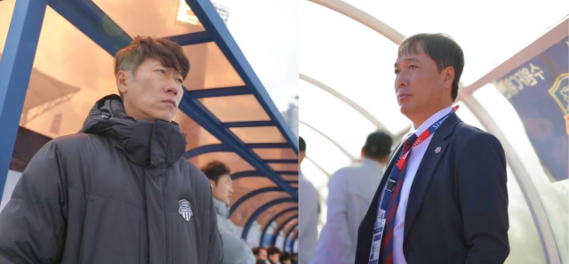 김은중 수원FC 감독(왼쪽)과 박길영 수원FC 위민 감독. 한국프로축구연맹·대한축구협회 제공