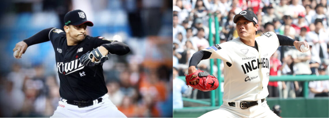 리그 공동 3위에 올라있는 KT 위즈와 SSG 랜더스가 4일부터 인천서 상위권 진입을 놓고 시즌 첫 3연전을 치른다. 1차전 선발 맞대결이 예상되는 쿠에바스(왼쪽)와 김광현.KT·SSG 구단 제공